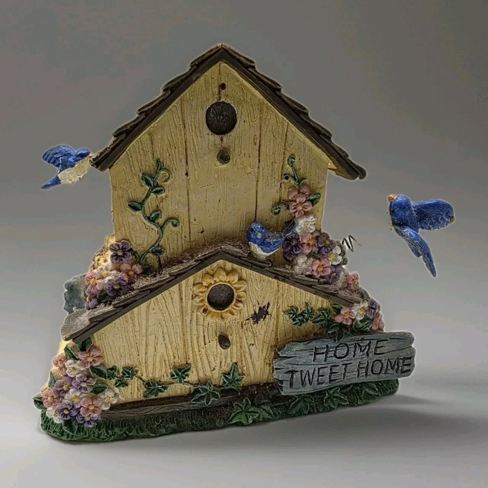 Napkin Holder Resin Yellow Bird House Shaped Home Tweet Home Vtg Birds On Spring